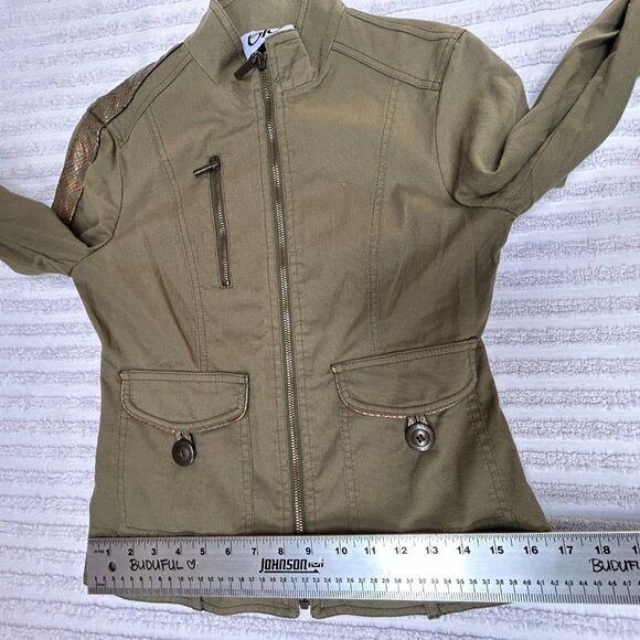 Byblos Blu Womens Sz 6 Green Zip Front Swinger Utility Jacket Zip Pocket Stretch - Picture 8 of 9